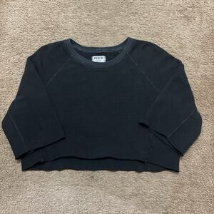 Agolde Cropped Sweater Raw Hem Black Size Medium 3/4 Sleeve